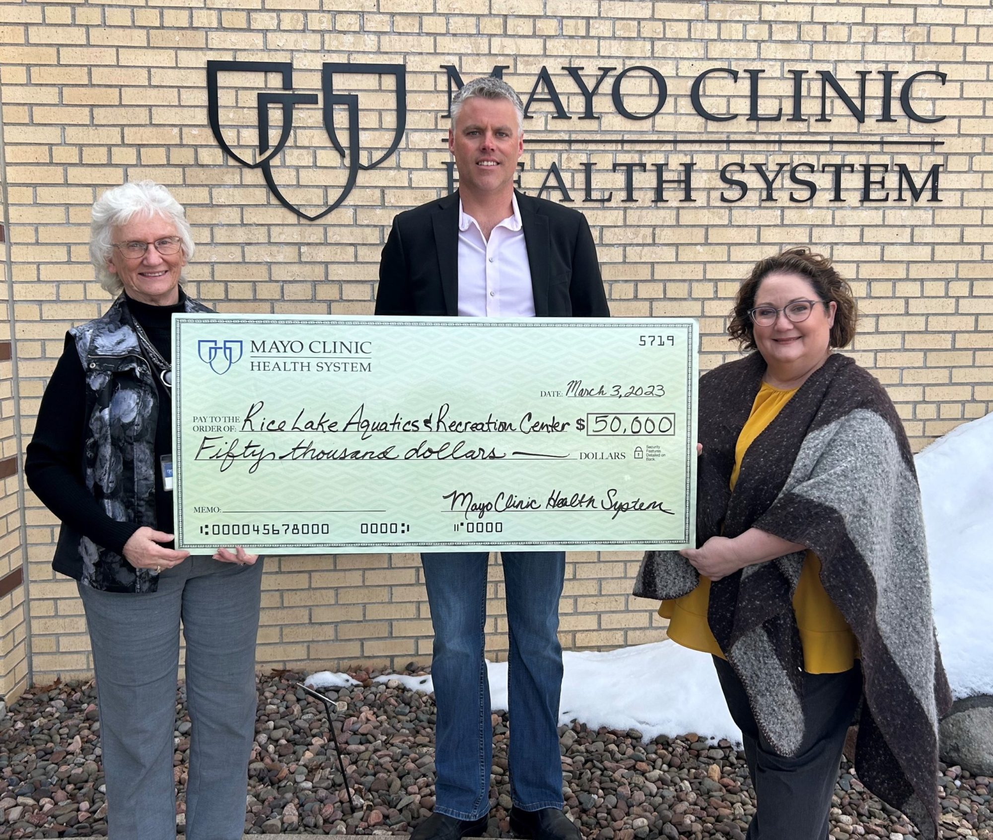 Mayo Clinic Health System donated $50,000 to the Rice Lake Aquatics & Recreation Center