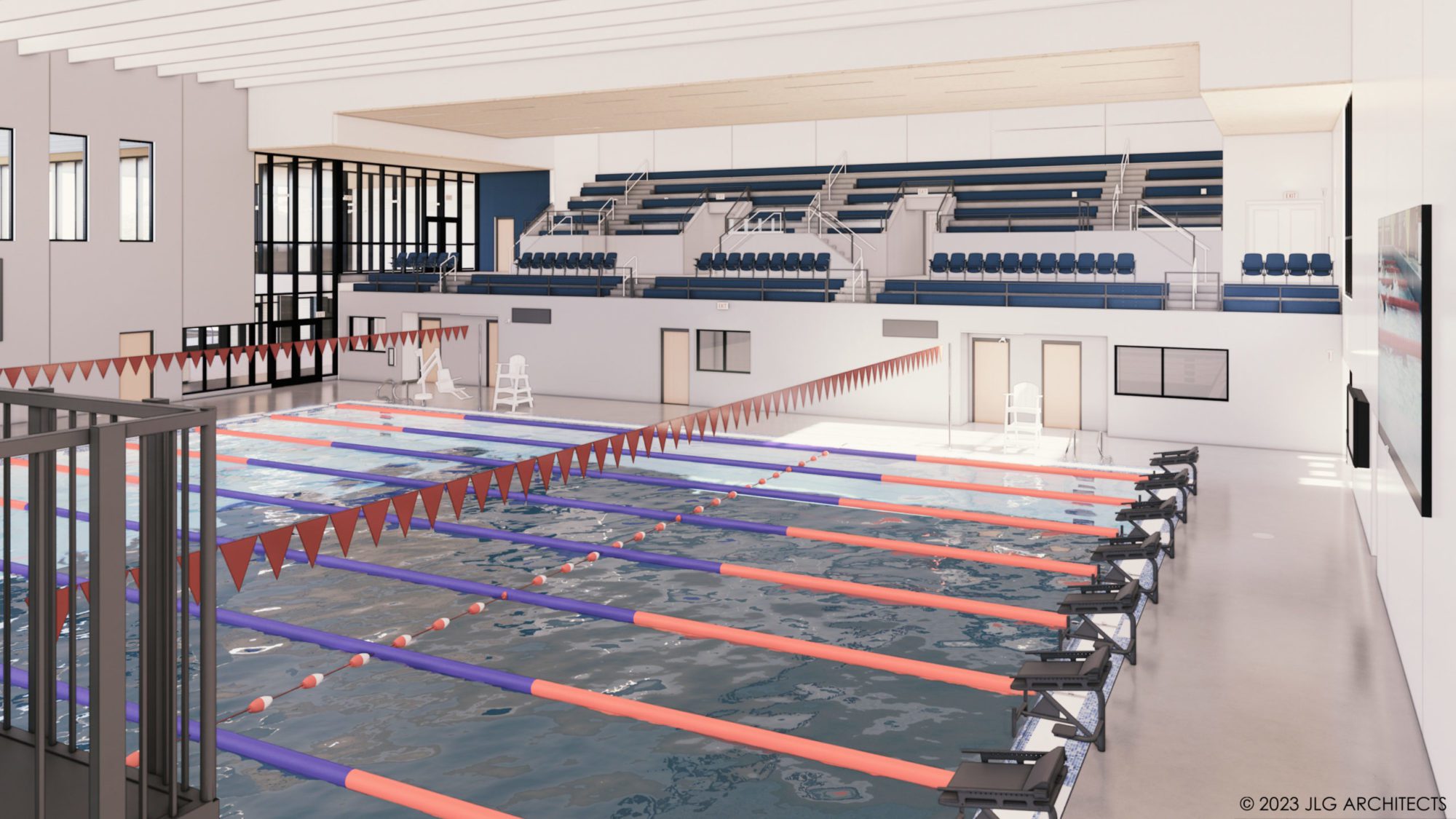 An interior rendering of the Rice Lake Aquatics Center provided by JLG Architects.